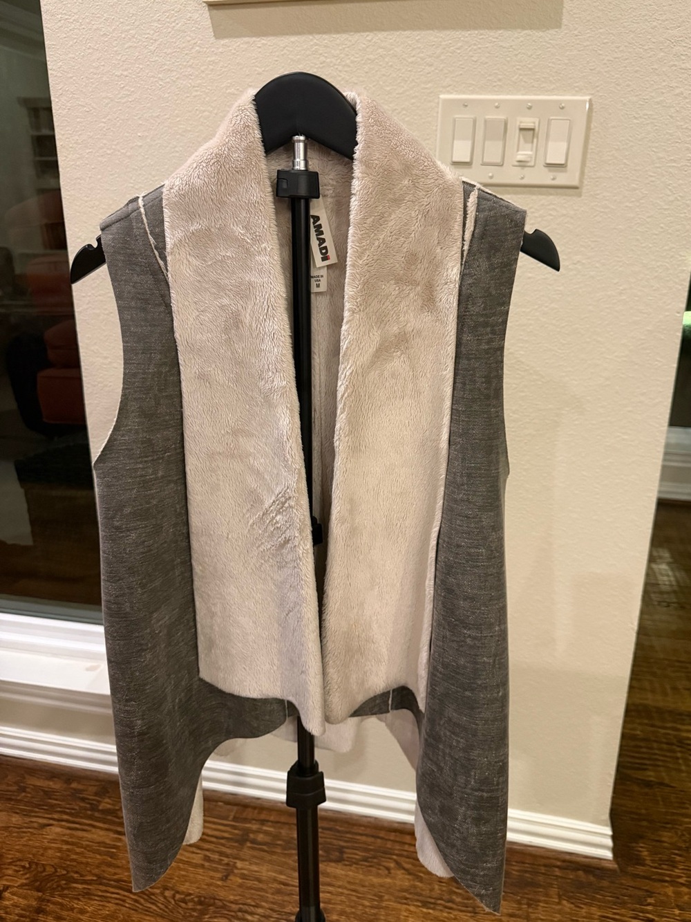 Faux Fur Vest - Gray and Cream- Like New